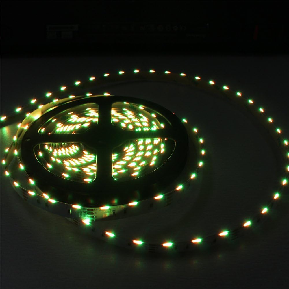 LightingWill Side View RGB LED Strip Lights SMD020 16.4Ft(5M) 300LEDs 60LEDs/M DC12V 14.4W 2.88W/M 10mm White PCB Flexible Ribbon Strip with 3M Adhesive Tape Non-Waterproof