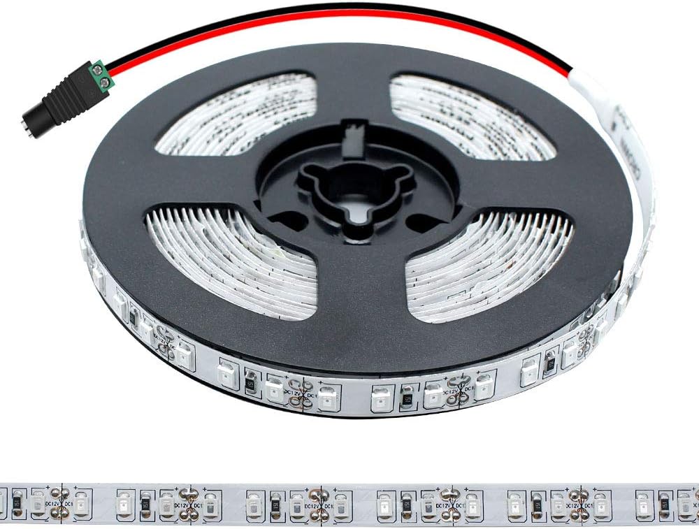 LightingWill Ultraviolet LED Strip, 380nm-385nm 16.4FT 48W 5M 12V SMD3528 600LEDs UV Ultraviolet Non-waterproof 8mm White PCB Flexible LED Strips 120LEDs 9.6W Per Meter, for UV Curing, Metal Crack