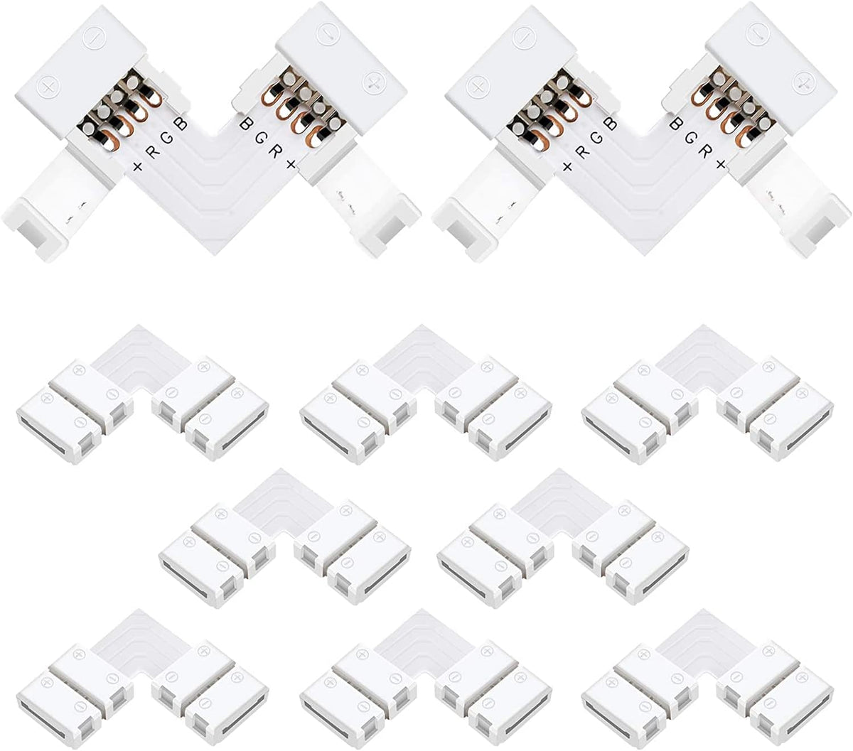 LightingWill 10Pack L Shap 4-Pin RGB LED Light Strip Connector 10mm Solderless Adapter Connectors for 5050 Multicolor LED Strip Light