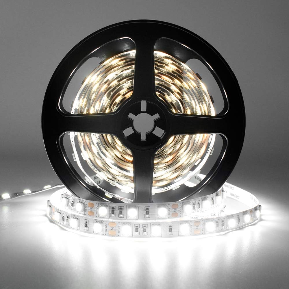 LightingWill Advanced Full Spectrum CRI97 LED Strip Light, Natural Sunlike Spectrum, SMD 5050 300LEDs 16.4Ft/5M Daylight White 5000K-6000K DC12V 72W, Non-Waterproof