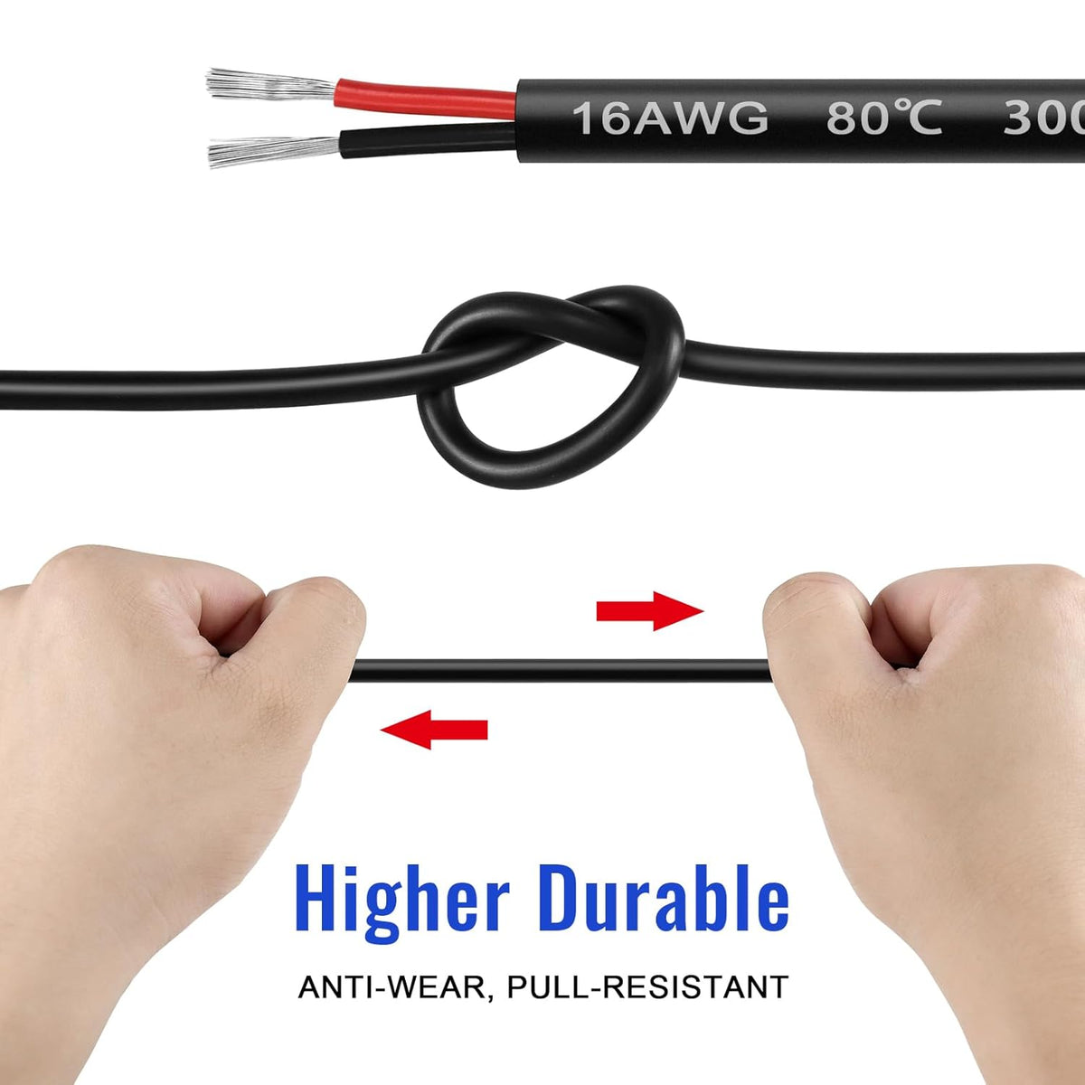 LightingWill 16 Gauge 2 Conductor Electrical Wire, 65.6FT Stranded PVC Tinned Copper Wire, 16 AWG Extension Cable Low Voltage, 2 Core Flexible Power Cord for LED Strips Lighting Automotive