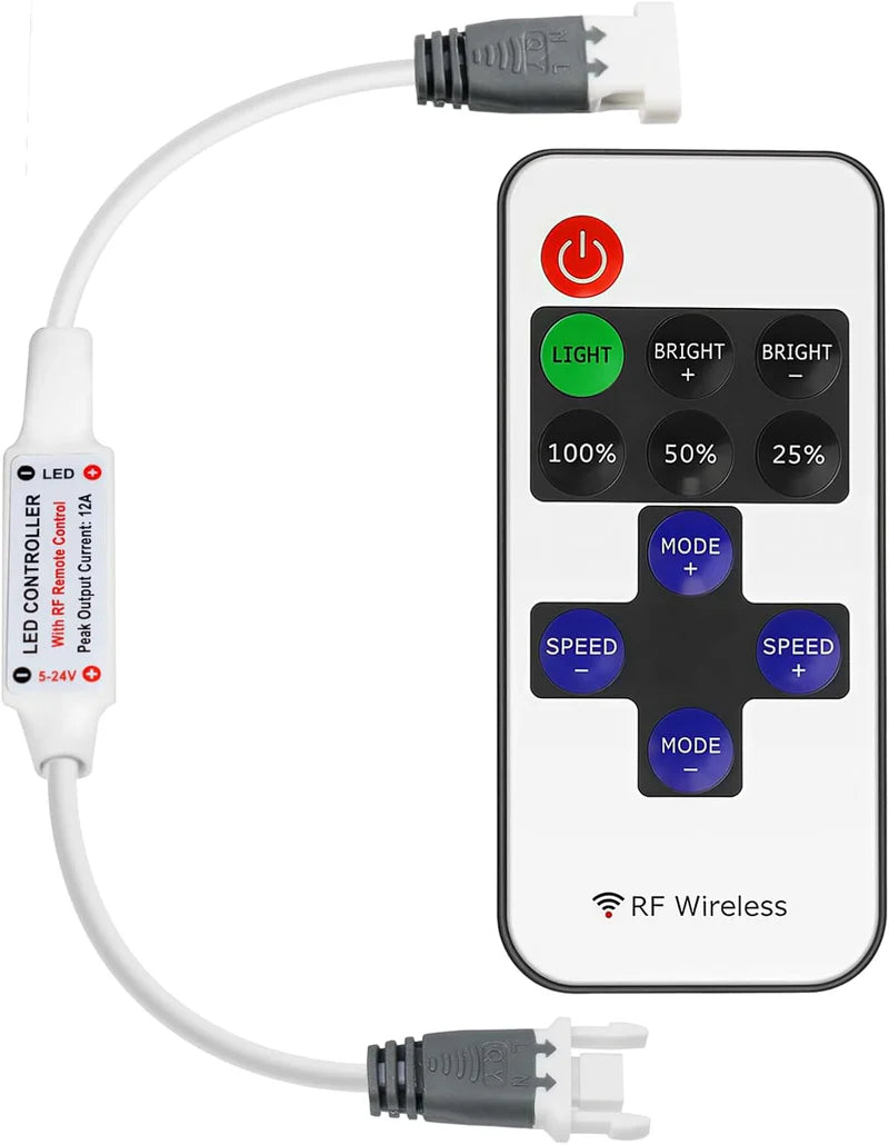 LightingWill LED Strip Controller DC5V-24V RF Remote Dimmer White Wireless LED Controller for Single Color 5050 3528 LED Strips