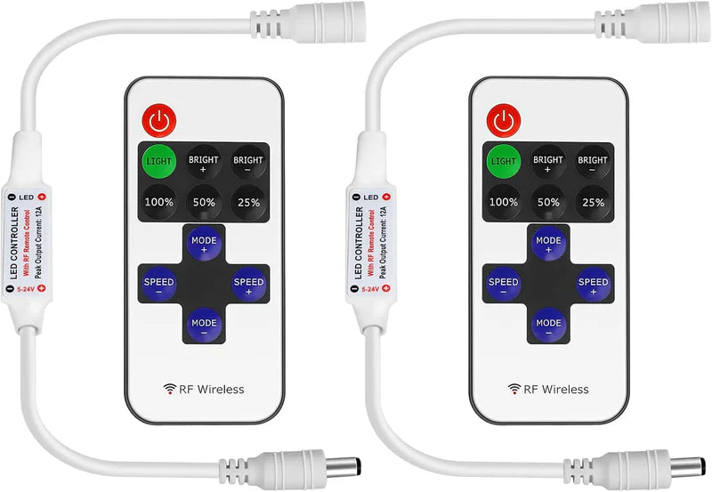 LightingWill LED Strip Controller DC5V-24V RF Remote Dimmer White Wireless LED Controller for Single Color 5050 3528 LED Strips