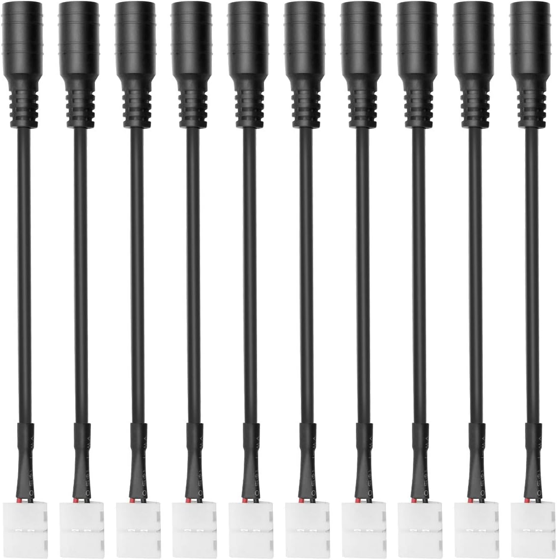LightingWill 10pcs/Pack Strip to DC Female Plug Solderless Snap Down 2Pin Conductor LED Strip Connector for Quick Splitter Connection of 8mm Wide 3528 2835 Single Color Flex LED Strips