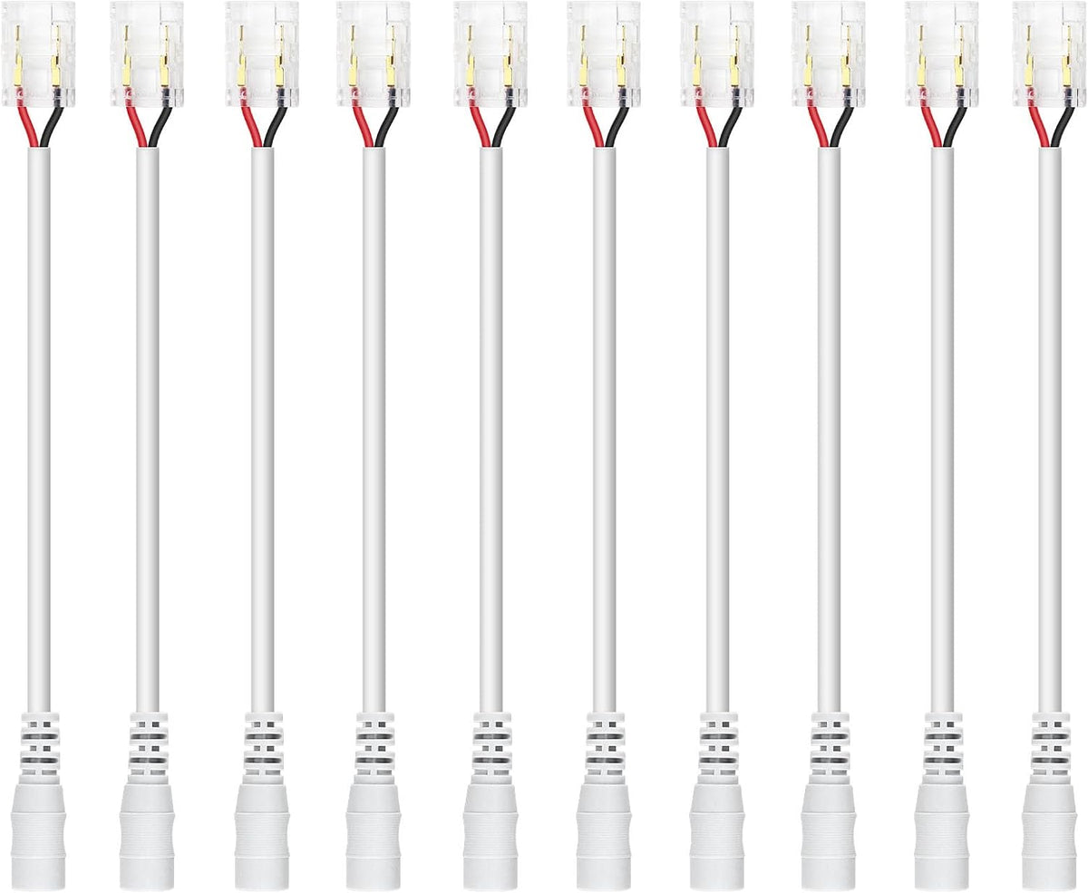 LightingWill LED Strip Connectors 2Pin 8mm, 10 PCS LED Connectors Solderless Pigtail for Single Color LED Light Strips, Compatible with COB/SMD 2835 3528
