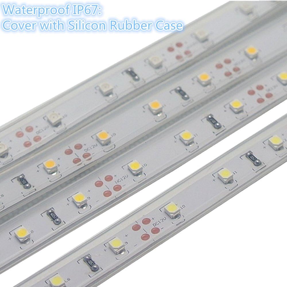 LightingWill LED Strip Lights IP67 Waterproof CRI80 SMD2835 16.4Ft(5M) 300LEDs Pure White 5000K-6000K 60LEDs/M DC12V 60W 12W/M 8mm White PCB Flexible Ribbon Strip with Adhesive Tape M2835PW300W