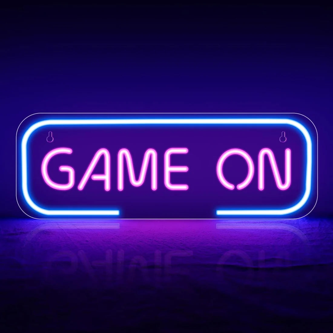 LED Neon Signs – GAME ON Silicone Neon Sign – 15.7×5.6 Inch | 5V USB Powered Dimmable Blue & Pink Glow LED Wall Light | Neon Lamp with Accessories Included | Hanging Gaming Decor for Gaming Room, Bedroom, Setup & Party Spaces