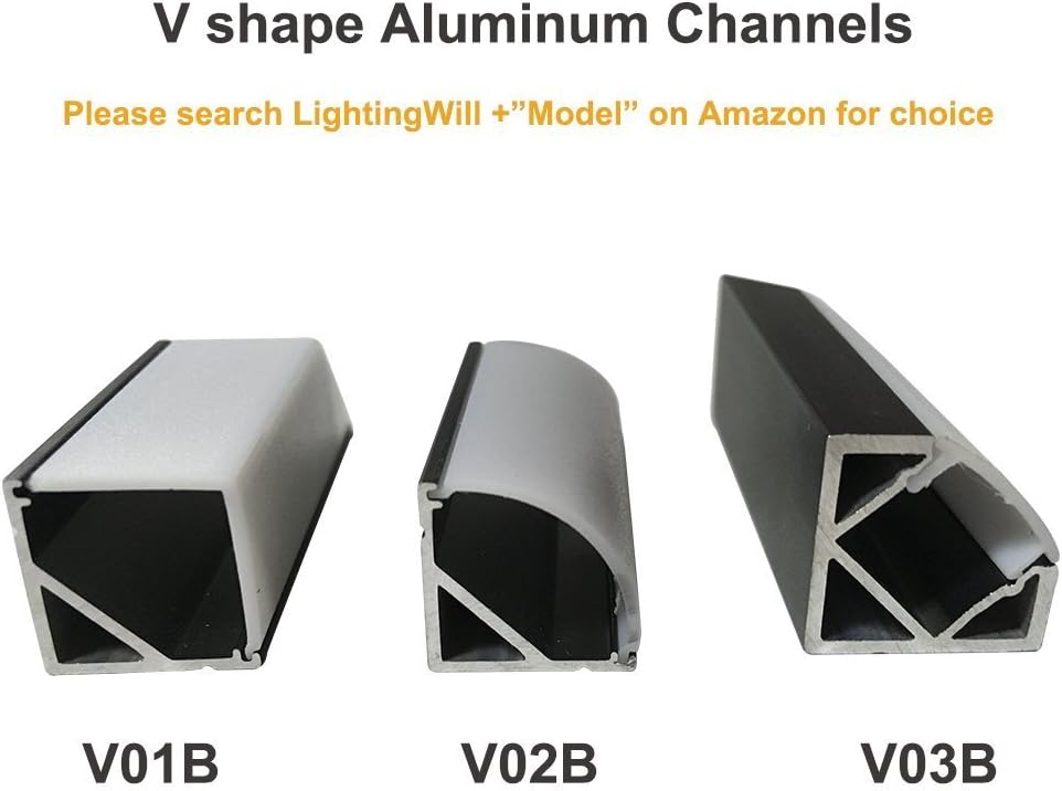 LightingWill 25-Pack V-Shape LED Aluminum Channel 6.6ft/2M Anodized Black Corner Mount Profile for <12mm width SMD3528 5050 LED Strips with Vertical Cover, End Caps and Mounting Clips V01B2M25