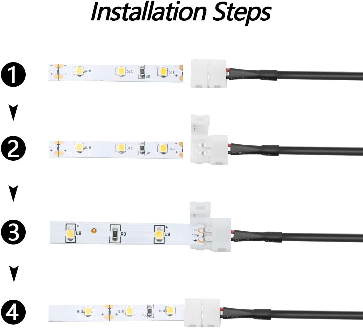 LightingWill 10pcs/Pack Strip to DC Female Plug Solderless Snap Down 2Pin Conductor LED Strip Connector for Quick Splitter Connection of 8mm Wide 3528 2835 Single Color Flex LED Strips