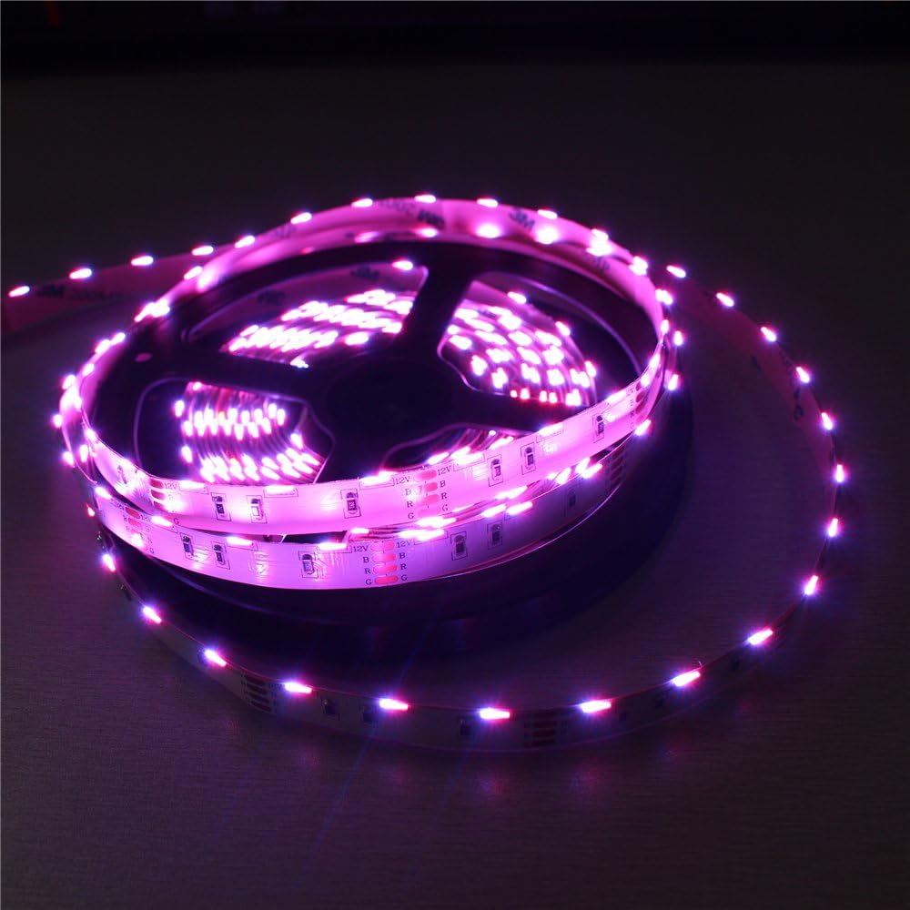 LightingWill Side View RGB LED Strip Lights SMD020 16.4Ft(5M) 300LEDs 60LEDs/M DC12V 14.4W 2.88W/M 10mm White PCB Flexible Ribbon Strip with 3M Adhesive Tape Non-Waterproof