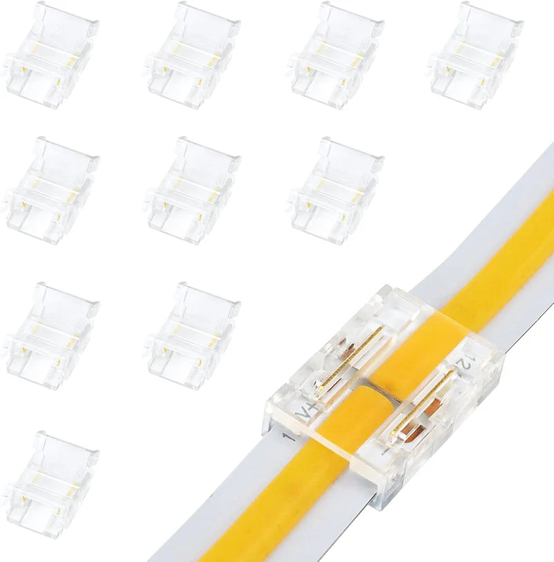 LightingWill LED Strip Connector 10mm 2Pin Transparent Solderless Clips, LED Light Strip Connector Crystal Strip to Wire Strip to Strip DC Adapter Connector, Local Stock US UK
