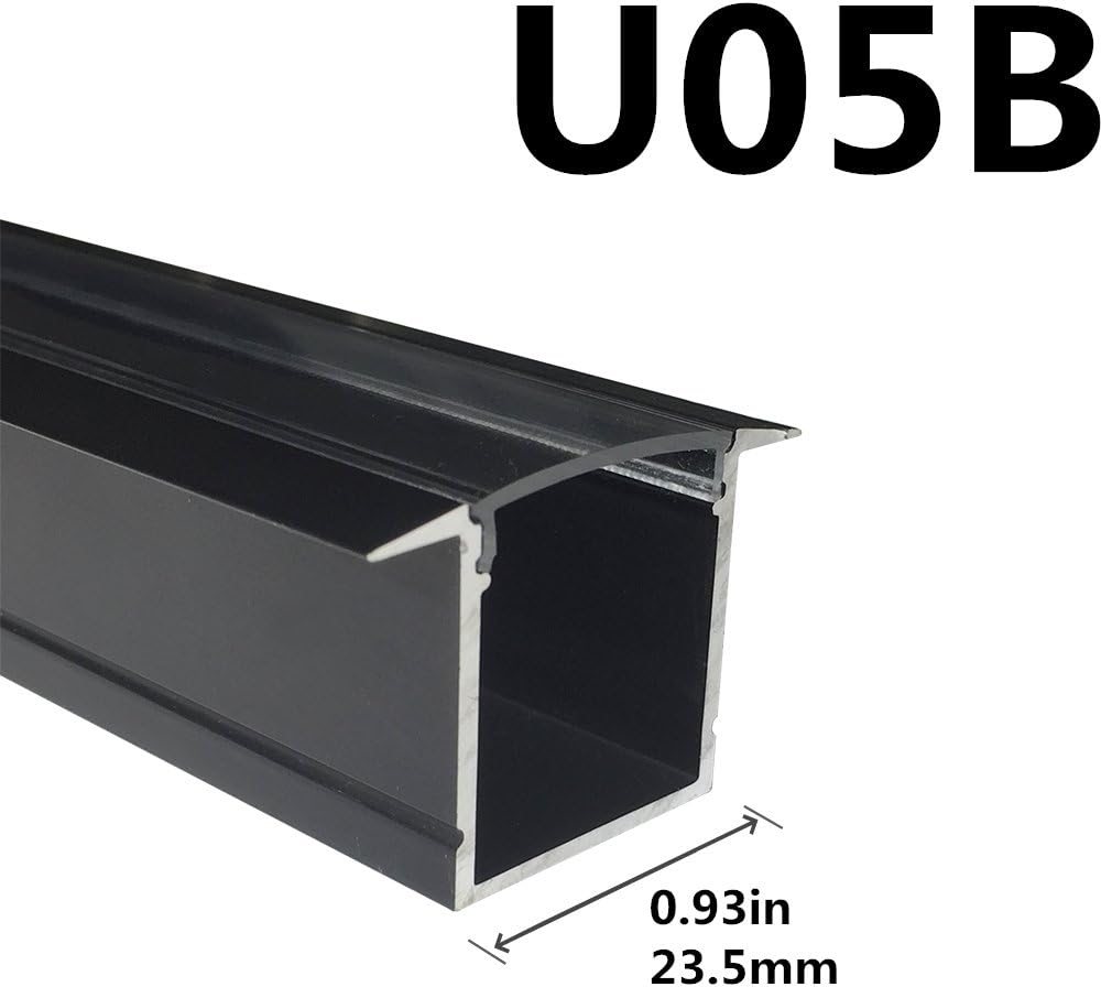 LightingWill LED Aluminum Channel with Clear Cover, LightingWill 10 Pack 3.3Ft/1M U Shape Flush Mount (Section Size:0.95" x 1.42") Anodized Black Channel System for <20mm LED Strip Lights with Caps+Clips U05