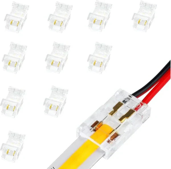 LightingWill LED Strip Connector 8mm 2Pin Transparent Solderless Clips, LED Light Strip Connector Crystal Strip to Wire Strip to Strip DC Adapter L Connector, Bulk 500pcs MOQ Factory Direct