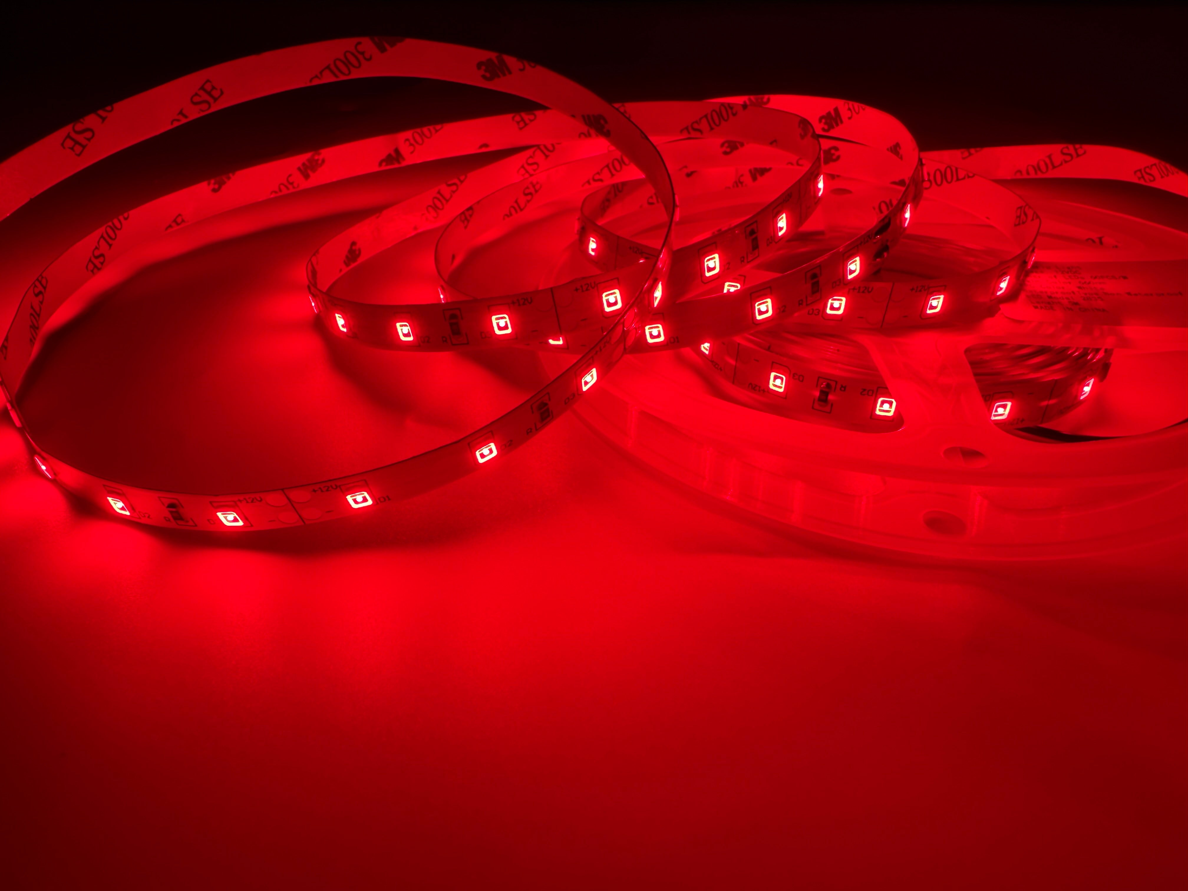 660–670nm SMD2835 DC12V Red LED Strip Light – Deep Red Light for Therapy & Growth, 60/120/240 LEDs/m, 5 Meters, IP00/IP65