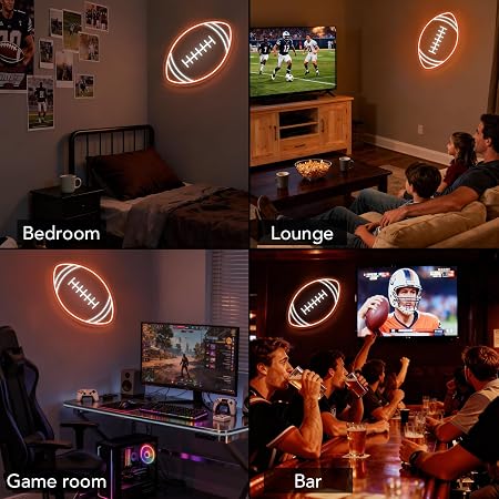 LED Neon Signs – Rugby Ball Silicone Neon Sign – 16×10 Inch | USB Neon Light Orange & White Glow LED Wall Light | Neon Lamp with Accessories Included | Hanging Sports Decor for Bedroom, Game Room, Bar & Party Spaces