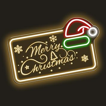 LED Neon Signs – MERRY CHRISTMAS Silicone Neon Sign with Santa Hat – 16.5×10 Inch | Yellow, Red, Green & White Glow Neon Lamp with Accessories Included | Hanging Holiday Decor for Christmas Party, Bedroom & Home Spaces