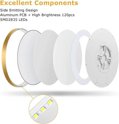 12 Inch 24W White / Gold  Round Ceiling Light – AC 110–130V | 3000K / 4500K / 5000K / 6500K | Flush Mount Ceiling Light for Modern Home Lighting | 1-Pack – Local Stock (US)