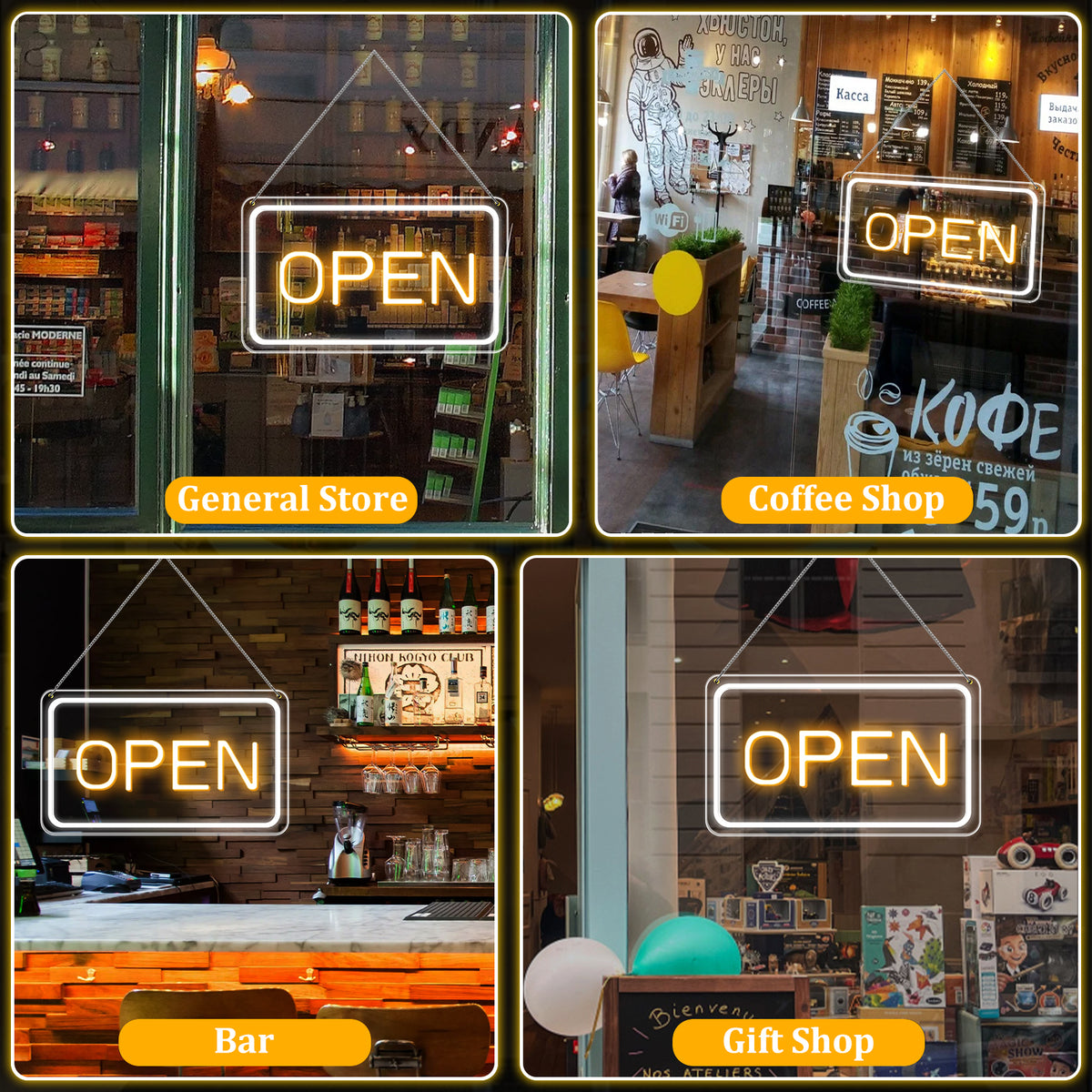 LightingWill LED Open Sign 16"x9" – Bright Neon Light with 5V COB Chip & ON/OFF Switch, Plug-in Open Sign for Stores, Cafes, Bars, Hotels, and Windows
