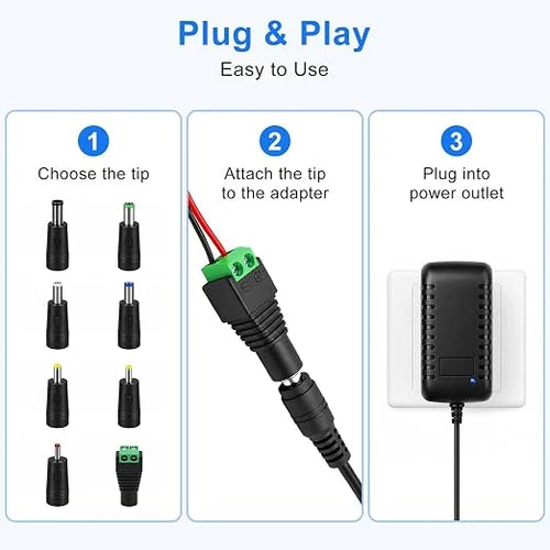12V 24W Plug-in LED Adapter - AC 100-240V Input, Black Housing with US Plug for LED Strip Lights, Cabinet Lighting and Home DIY Projects