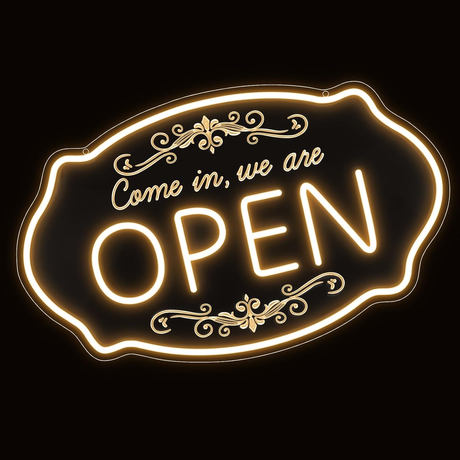 WE ARE OPEN COME IN LED Silicone LED shop signs – 23.5×14 Inch & 16.5×10 Inch | 5V USB Powered Dimmable Light with Engraved Back Design for Cafes, Restaurants & Retail Shops