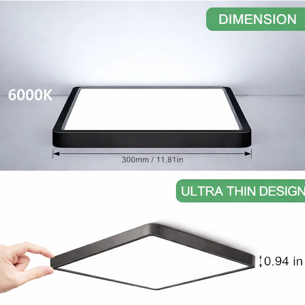 15.7 Inch 18W White / Black Square Ceiling Light – AC 110–130V | 3000K / 4500K / 5000K / 6500K | Flush Mount Ceiling Light for Modern Home Lighting | 1-Pack – Local Stock (US)