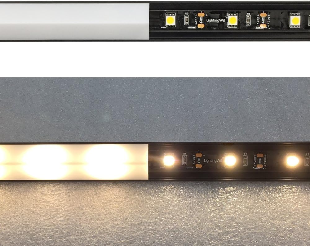 LightingWill 25-Pack V-Shape LED Aluminum Channel 6.6ft/2M Anodized Black Corner Mount Profile for <12mm width SMD3528 5050 LED Strips with Vertical Cover, End Caps and Mounting Clips V01B2M25