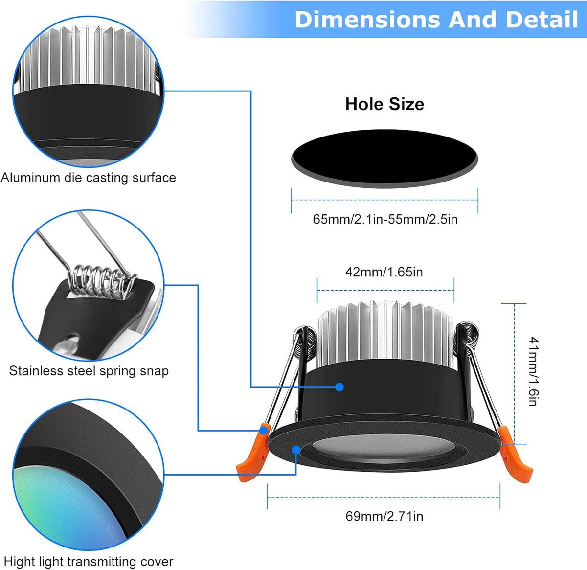 LightingWill 2 Inch LED Recessed Lighting, Smart WiFi LED Downlight, 5W LED Ceiling Light Compatible with Alexa/Google Assistant, Dimmable RGB & 2700K-6500K, 120V with LED Driver, Black Trim (10 Pack)