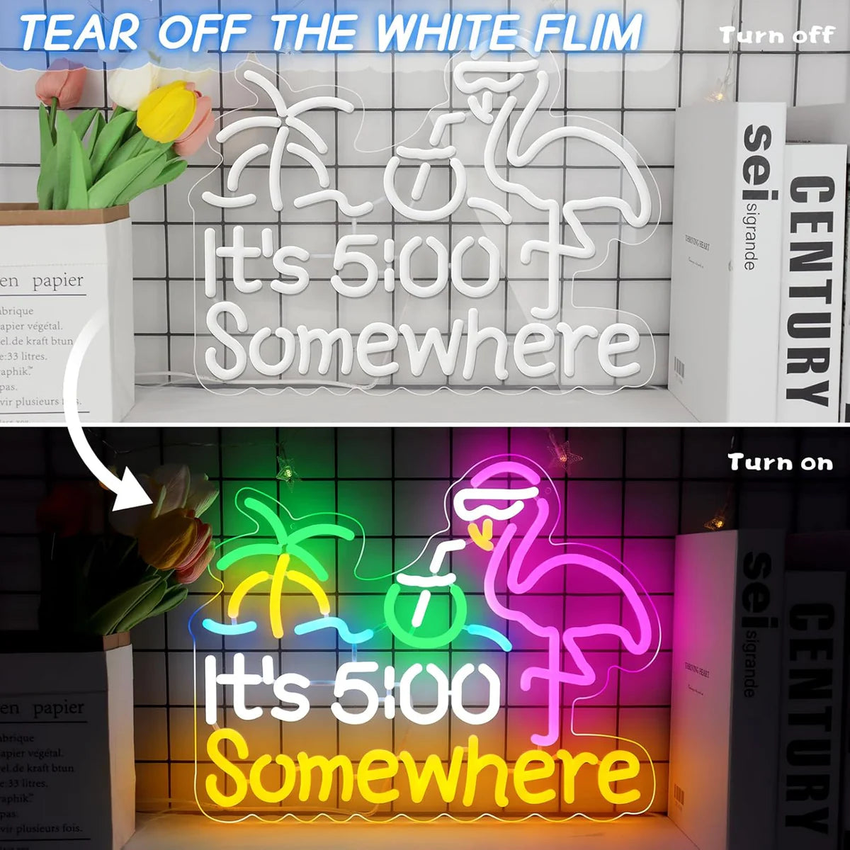 Its 5 00 O'clock Some Where LED Sign – Multi-Color Glow | 16.1× 12.6 inch | USB Powered | Hanging | Ideal for Bar, Pub, Lounge, Nightclub, Party Mood Lighting