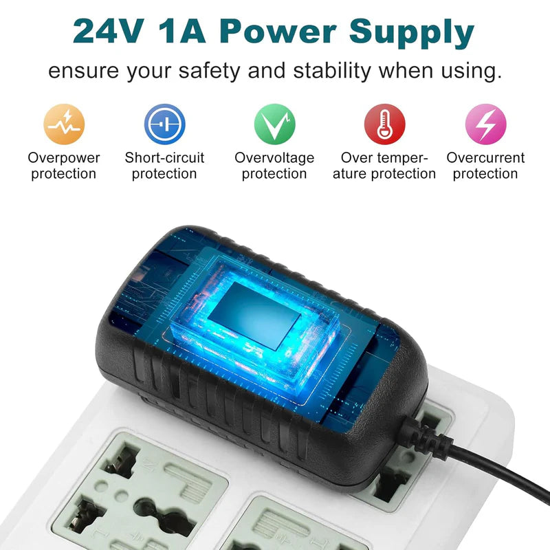 Power Adapter DC 24V 24W, AC 100–240V to 24V Wall Plug Switching Power Supply with US Plug, Black Case for LED Lighting and Electronics