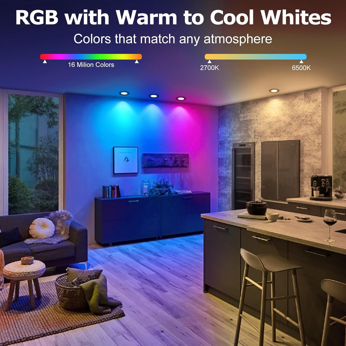 LightingWill 2 Inch LED Recessed Lighting, Smart WiFi LED Downlight, 5W LED Ceiling Light Compatible with Alexa/Google Assistant, Dimmable RGB & 2700K-6500K, 120V with LED Driver, Black Trim (10 Pack)
