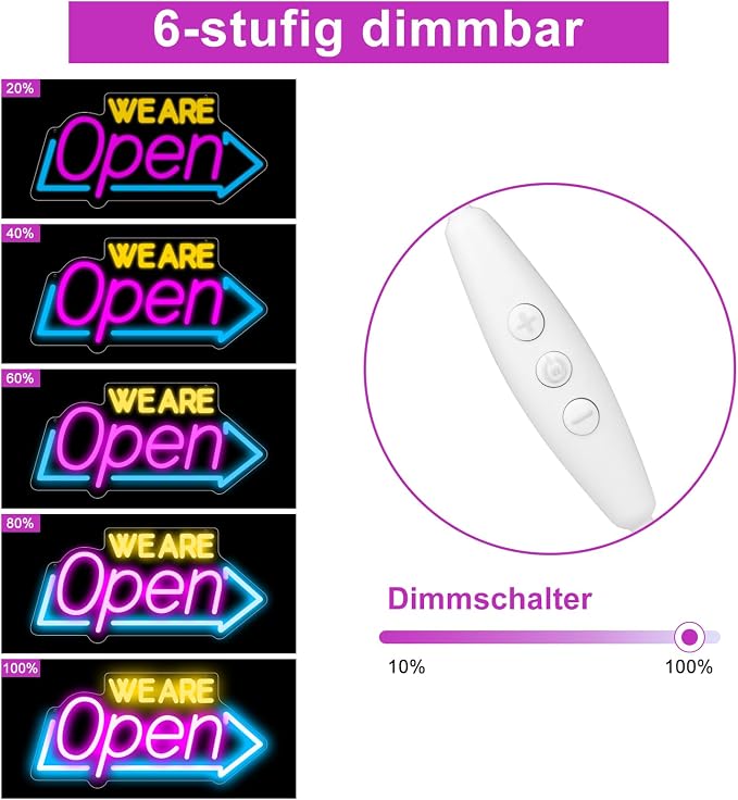 WE ARE OPEN Silicone LED shop signs – USB Powered | 16.1×7.8 inch | Arrow Shape LED Window Sign |  Yellow + Red + Green Glow for Cafes, Restaurants & Retail Shops