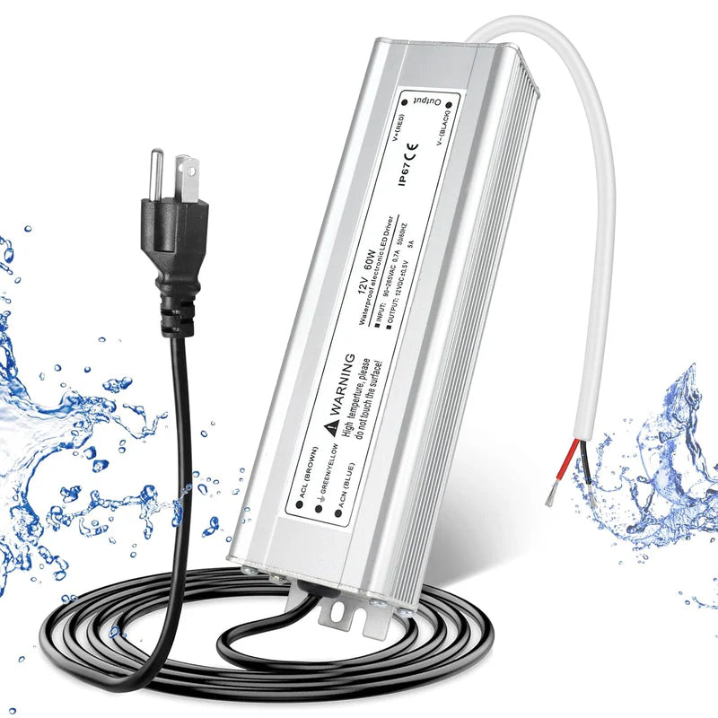 12V Waterproof LED Power Supply, 30W–300W Outdoor LED Driver, 90–265V AC Input, Single or Dual Wire Output, CE/RoHS/FCC Certified, US / UK / EU Plug &amp; Wire Lead Options
