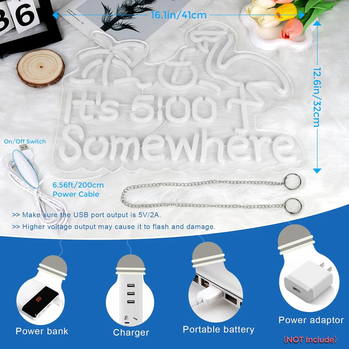 Its 5 00 O'clock Some Where LED Sign – Multi-Color Glow | 16.1× 12.6 inch | USB Powered | Hanging | Ideal for Bar, Pub, Lounge, Nightclub, Party Mood Lighting