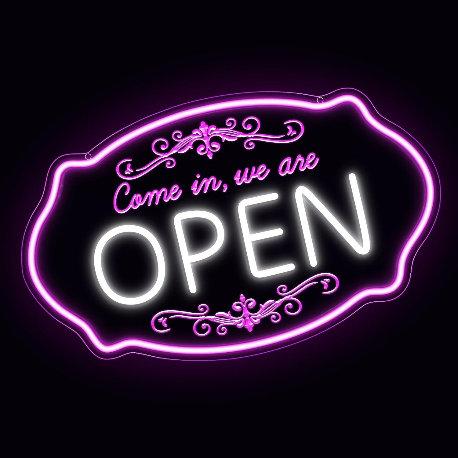 Come in We’re Open Silicone LED shop signs – Pink + White Glow | 16.5 × 10 inch | Window Hanging Business Sign | Plug & Play for Store Entrances, Retail Shops & Business Locations