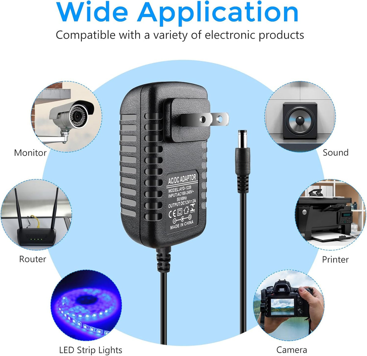 LightingWill 12V Power Supply, 12W Power Adapter, 110V AC to 12V 1A DC Converter, Wall Plug Transformer for 12V Devices with 5.5/2.1mm DC Connector