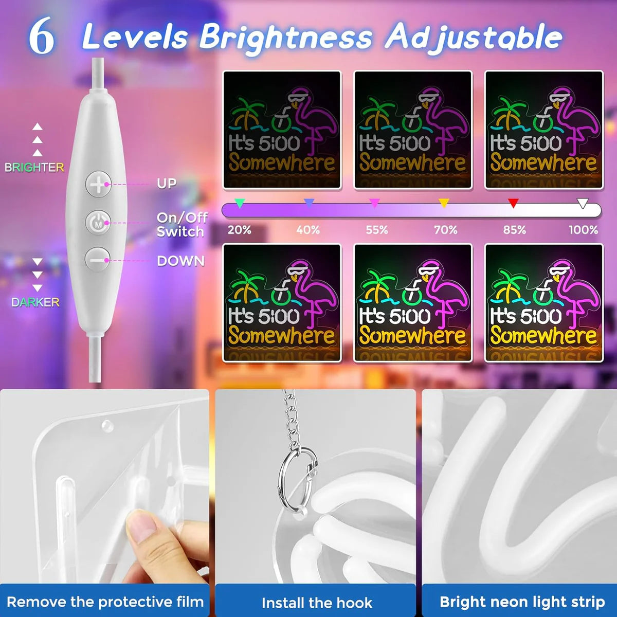 Its 5 00 O'clock Some Where LED Sign – Multi-Color Glow | 16.1× 12.6 inch | USB Powered | Hanging | Ideal for Bar, Pub, Lounge, Nightclub, Party Mood Lighting