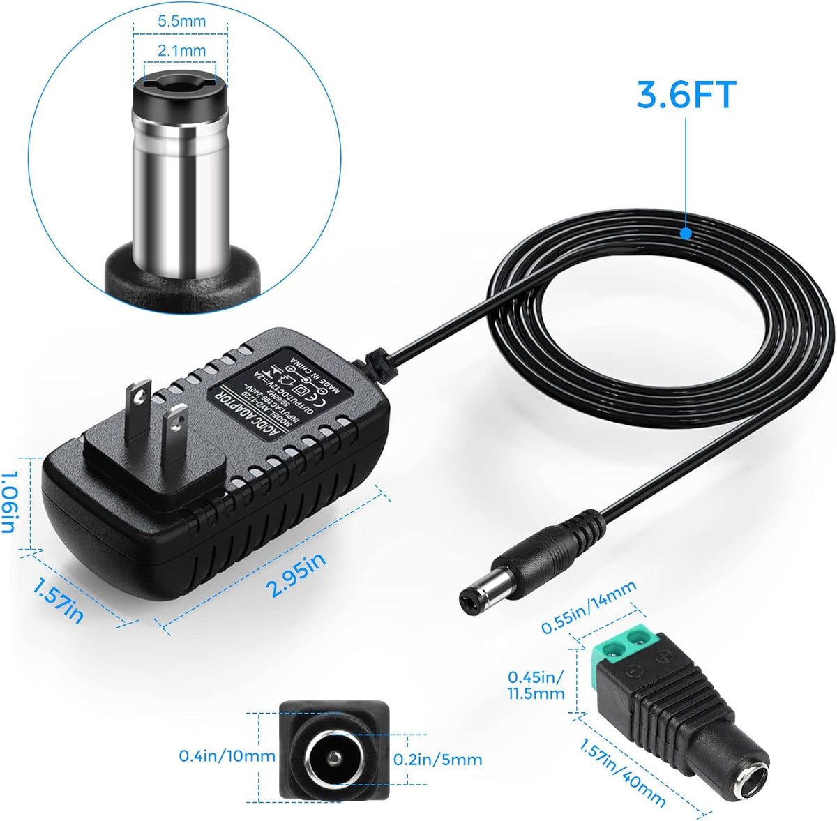 LightingWill 12V Power Supply, 12W Power Adapter, 110V AC to 12V 1A DC Converter, Wall Plug Transformer for 12V Devices with 5.5/2.1mm DC Connector