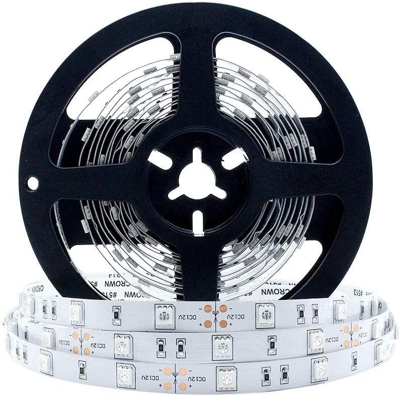 LightingWill Ultraviolet LED Strip, 385nm-390nm 16.4FT 36W 5M 12V SMD5050 150LEDs UV Ultraviolet Non-waterproof Tri-chip 10mm White PCB Flexible LED Strips 30LEDs/M 7.2W/M, for UV Curing, Metal Crack