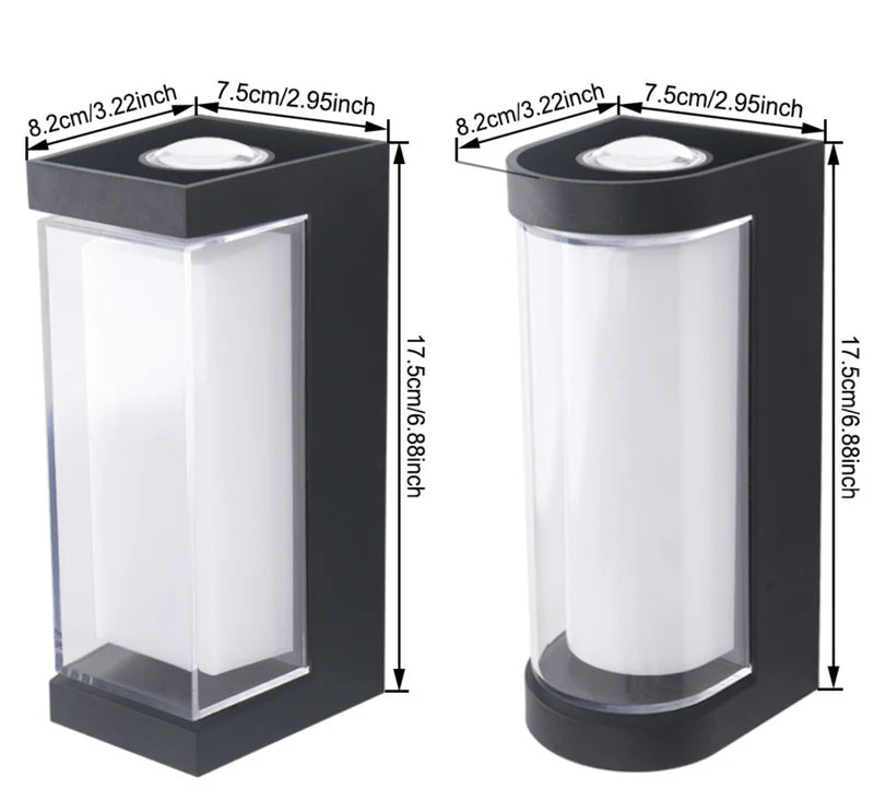 LightingWill LED Wall Light 7W Outdoor Waterproof Wall Sconce 3000K 6500K Square Round Up Down Wall Light IP65 Plastic Porch Garden Balcony Indoor 4 Pack