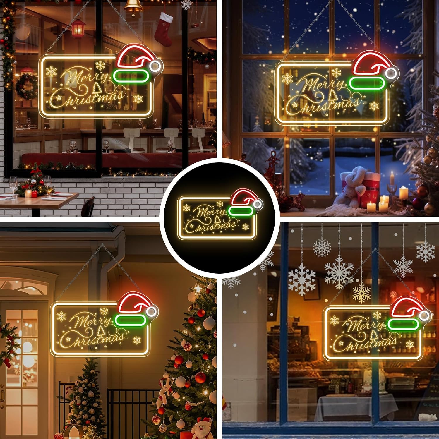 LED Neon Signs – MERRY CHRISTMAS Silicone Neon Sign with Santa Hat – 16.5×10 Inch | Yellow, Red, Green & White Glow Neon Lamp with Accessories Included | Hanging Holiday Decor for Christmas Party, Bedroom & Home Spaces