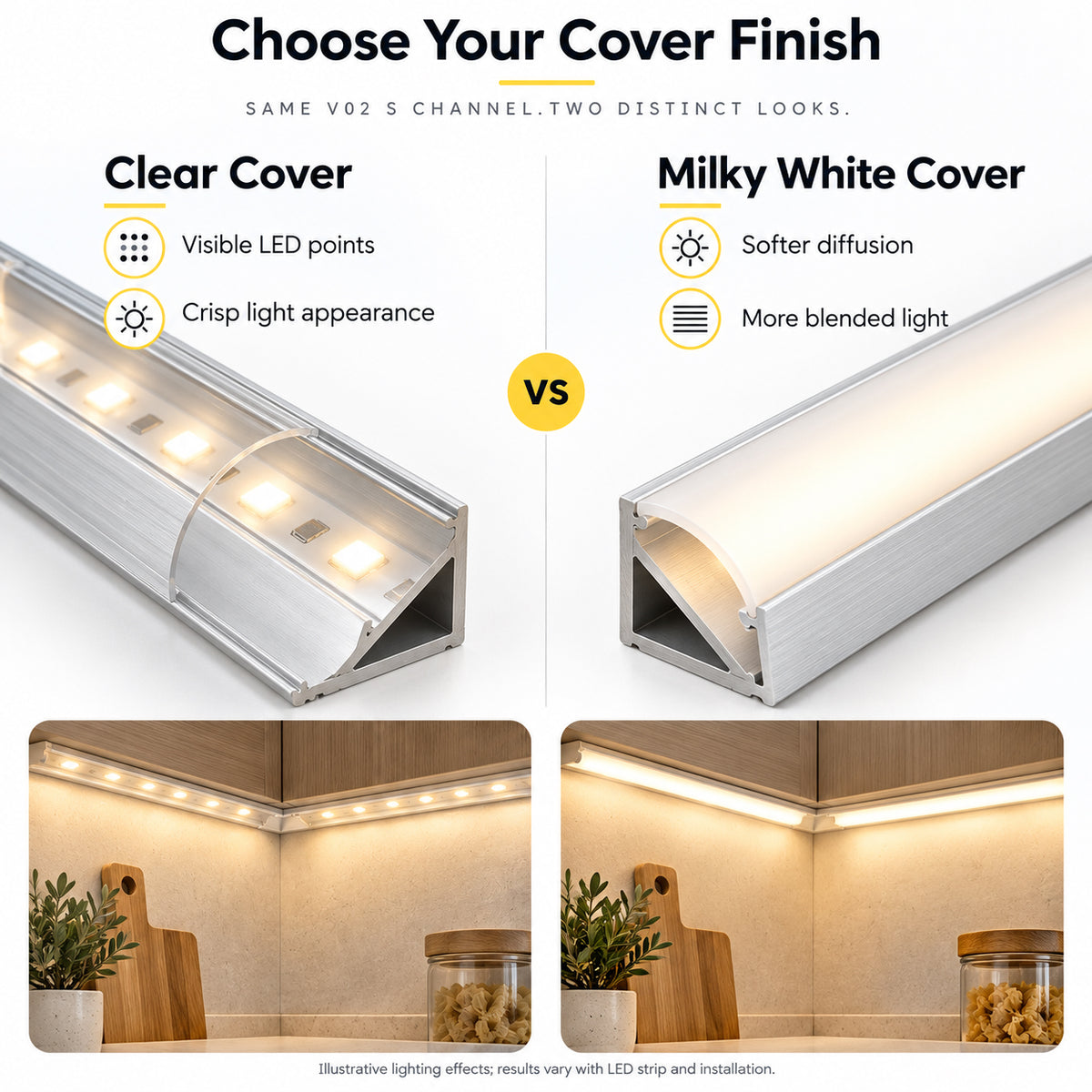 Silver V02 16x16mm V-Shape Corner-Mount LED Aluminum Channel, 12mm Inner Width, with Cover, End Caps & Mounting Clips