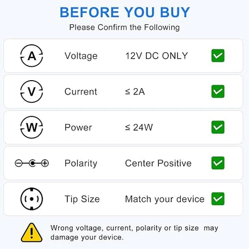 12V 24W Plug-in LED Adapter - AC 100-240V Input, Black Housing with US Plug for LED Strip Lights, Cabinet Lighting and Home DIY Projects