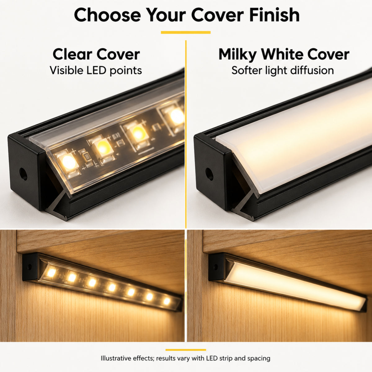 Black V01 16x16mm V-Shape Corner-Mount LED Aluminum Channel, 12mm Inner Width, with Cover, End Caps & Mounting Clips