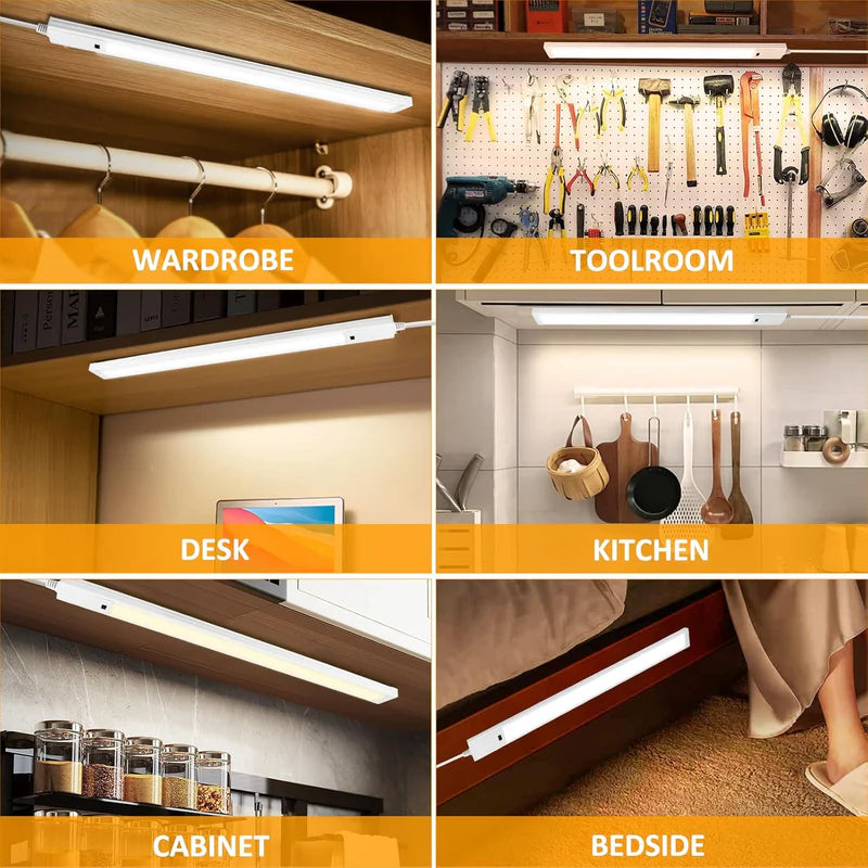 LightingWill 16 / 22 Inch Under Cabinet Light 1/2 Pack, 3CCT 3000K/4000K/6000K LED Cabinet Light, Hand Wave Sensor, Adhesive Mount Slim Design for Cabinets and Shelves, White Finish