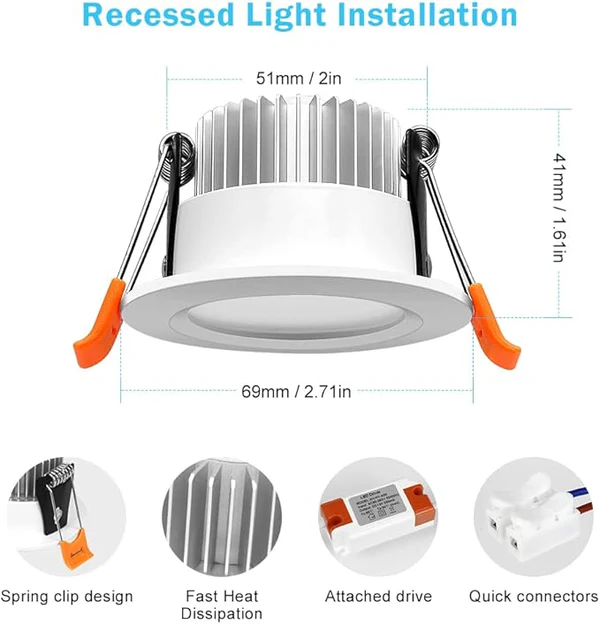 Smart RGB Downlight – WiFi Recessed Lighting, 2 Inch 5W, Dimmable RGB + CCT 2700–6500K, Works with Alexa & Google, 100–240V, White Housing, 4 / 6 / 10 Pack Options