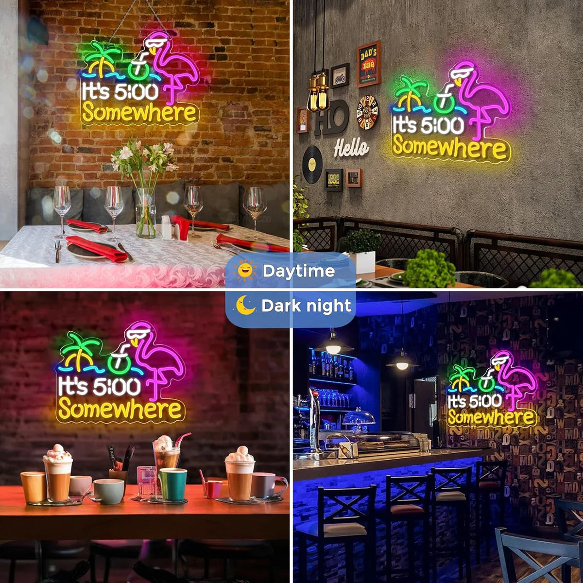 Its 5 00 O'clock Some Where LED Sign – Multi-Color Glow | 16.1× 12.6 inch | USB Powered | Hanging | Ideal for Bar, Pub, Lounge, Nightclub, Party Mood Lighting