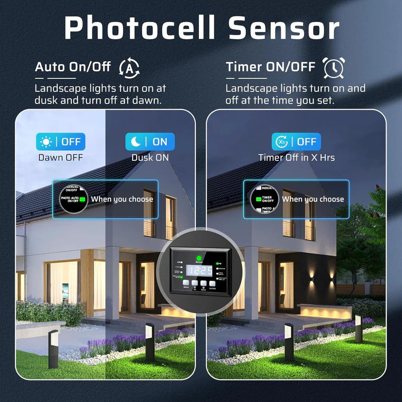 Low Voltage Landscape Lighting Transformer 200W / 250W – Outdoor Weatherproof 120V AC to 12V/15V AC Power Supply with Timer and Photocell for Garden, Yard and Pathway Lights