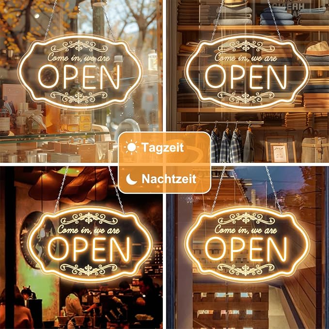 WE ARE OPEN COME IN LED Silicone LED shop signs – 16.5×10 Inch (42×25 cm) | 5V USB Powered Warm White Dimmable Light with Horizontal & Vertical Style for Cafes, Restaurants & Retail Shops