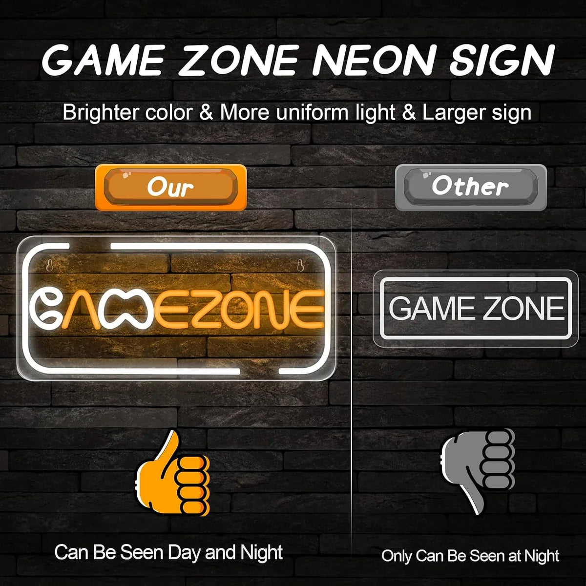 LED Neon Signs – GAME ZONE Silicone Neon Sign – 16.2×7.1 Inch | 5V USB Powered White & Orange Glow LED Wall Light | Neon Lamp with Accessories Included | Hanging Gaming Decor for Gaming Room, Bedroom, Setup & Party Spaces
