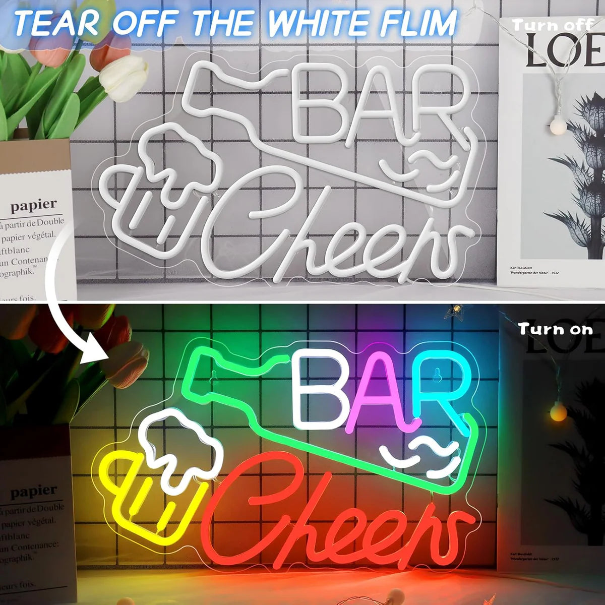 Bar Cheers LED Sign – Multi-Color Glow | 16.1× 9.8 inch | USB Powered | Hanging | Ideal for Bar, Pub, Lounge, Nightclub, Party Mood Lighting